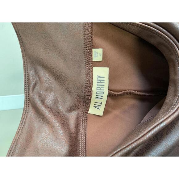 All Worthy Brown Faux Leather Capri  Leggings Size Medium Petite - Picture 2 of 4